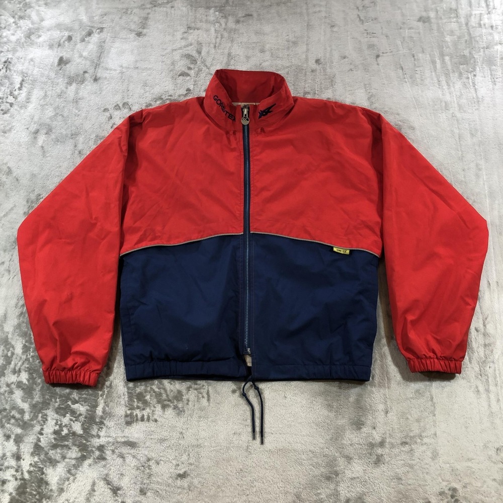 Vintage Asics Jacket Mens Small Red Blue Gore-Tex Hooded Windbreaker 80s